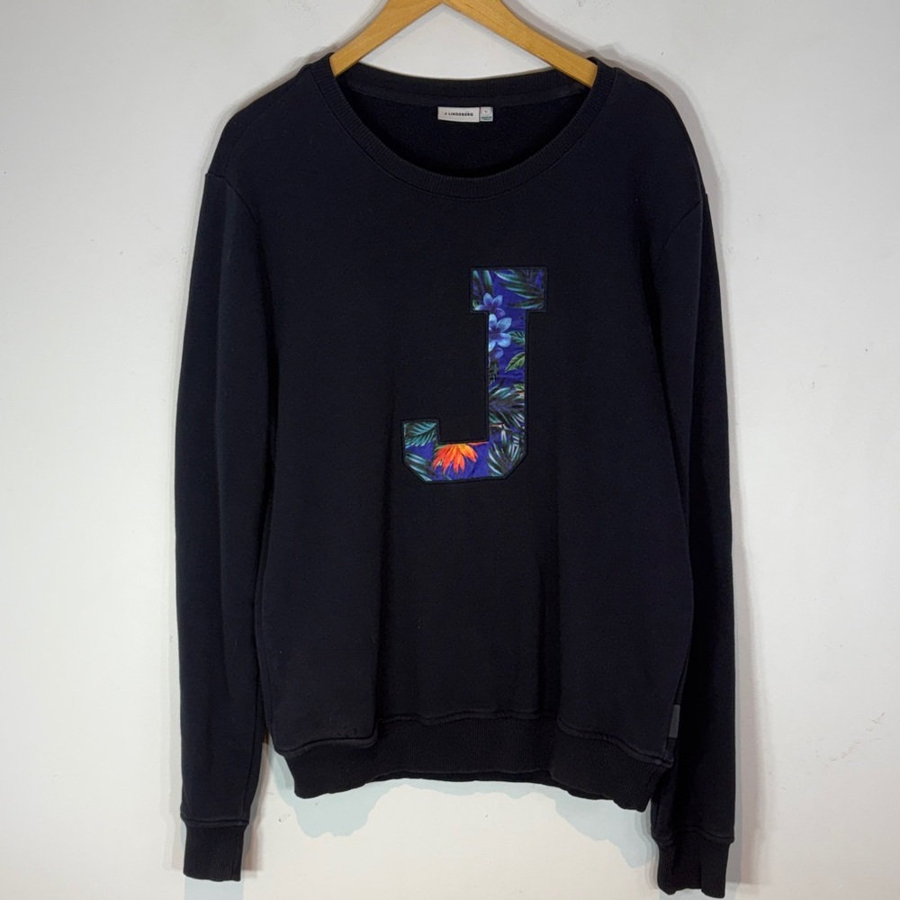 J. Lindeberg Golf Navy Crewneck Sweatshirt Logo L Front & Back Size Large